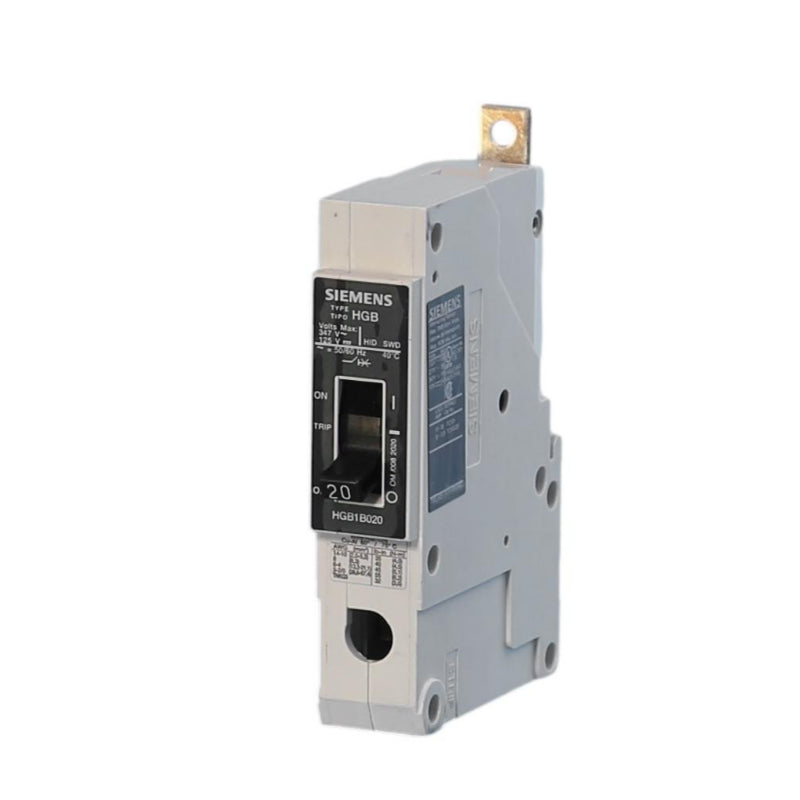 HGB1B020B Siemens HGB Molded Case Circuit Breaker 20 A 1 Pole 347 VAC GB 125A Frame Thermal Magnetic Load Side Lug 35 kA