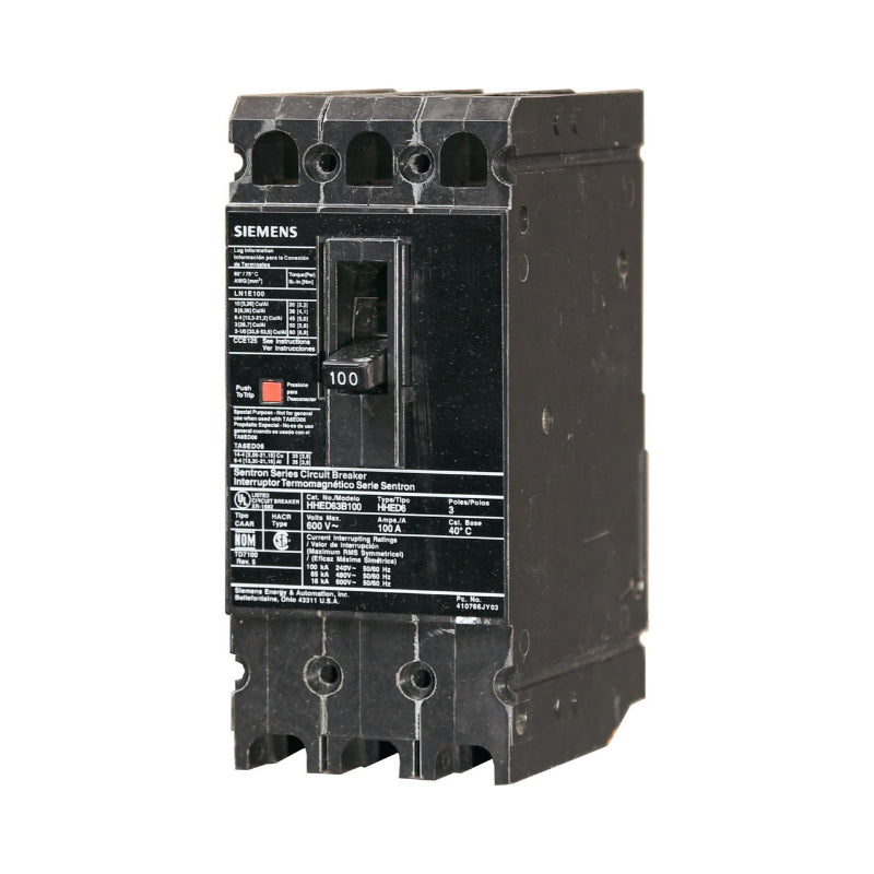 HHED63B070 Siemens Sentron & HHED6 Molded Case Circuit Breaker Thermal Magnetic 600 V 70 A 3 Pole 100 kA