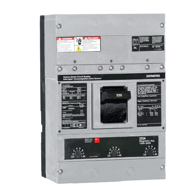 HHJXD63B225 Siemens Sentron & HHJXD6 Molded Case Circuit Breaker Thermal Magnetic 600 V 225 A 3 Pole 200 kA
