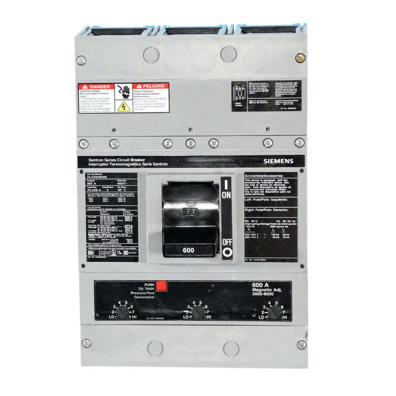 HHLXD63B450 Siemens Sentron & HHLXD6 Molded Case Circuit Breaker Thermal Magnetic 600 V 450 A 3 Pole 200 kA