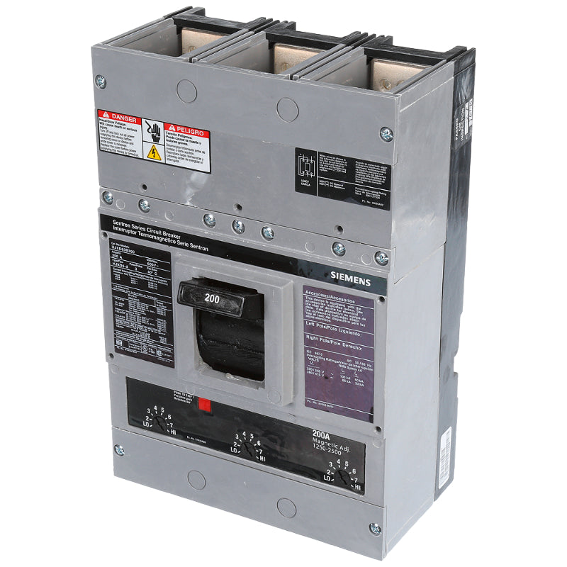 HJXD63B200 Siemens Sentron HJXD6 Molded Case Circuit Breaker 200 A 3 Pole 600 VAC JD 400A Frame Thermal Magnetic 100 kA