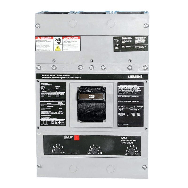 HJXD63B225H Siemens Sentron HJXD6 Molded Case Circuit Breaker 225 A 3 Pole 600 VAC JD 400A Frame 100 kA