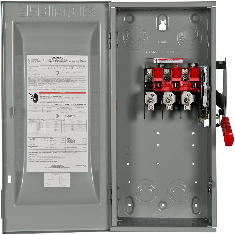 HNF363 Siemens VBII Series Safety Switch 600 VAC 100 A Non-Fusible 3PST 3 Pole Cold Rolled Steel