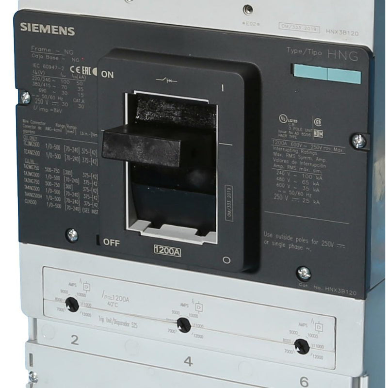 HNX3B120 Siemens HNG Molded Case Circuit Breaker 1200 A 3 Pole 600 VAC NG Frame Thermal Magnetic 100 kA