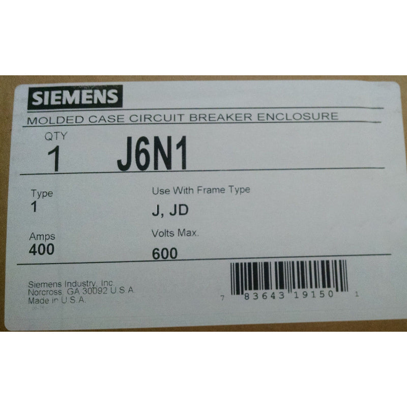 J6N1 Siemens Circuit Breaker Enclosure 400 A 600 V For JXD2/JD6/JXD6/HJD6/HJXD6 Series