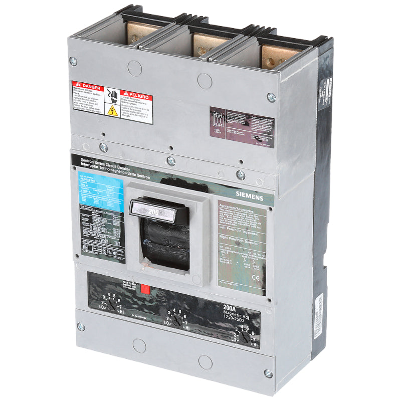 JXD63B200 Siemens Sentron & JXD6-A Molded Case Circuit Breaker 200 A 3 Pole 600 VAC JD 400A Frame Thermal Magnetic 65 kA