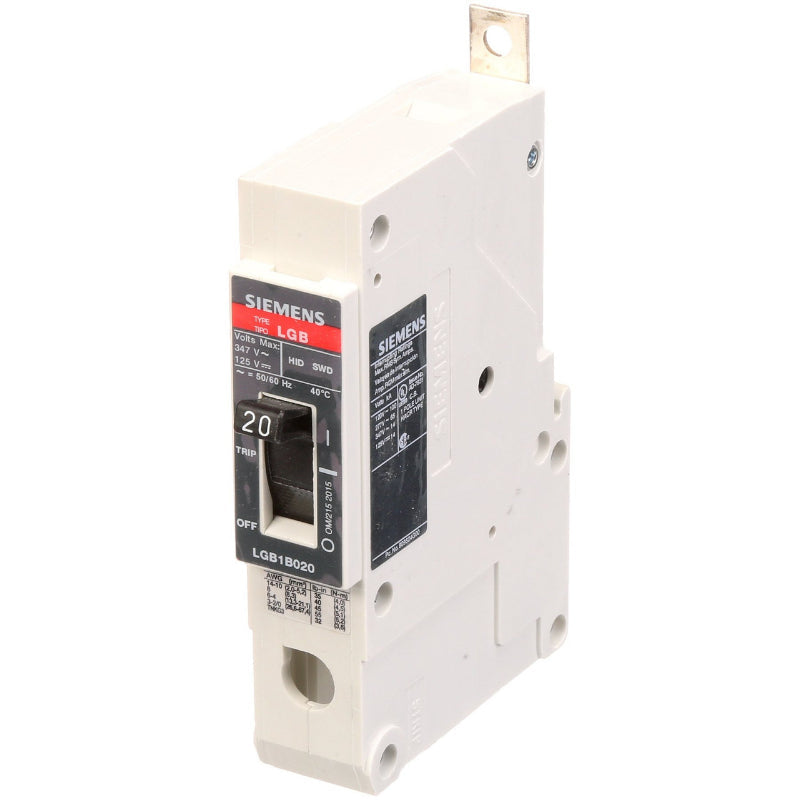 LGB1B020B Siemens LGB Molded Case Circuit Breaker 20 A 1 Pole 347 VAC GB 125A Frame Thermal Magnetic Load Side Lug 100 kA