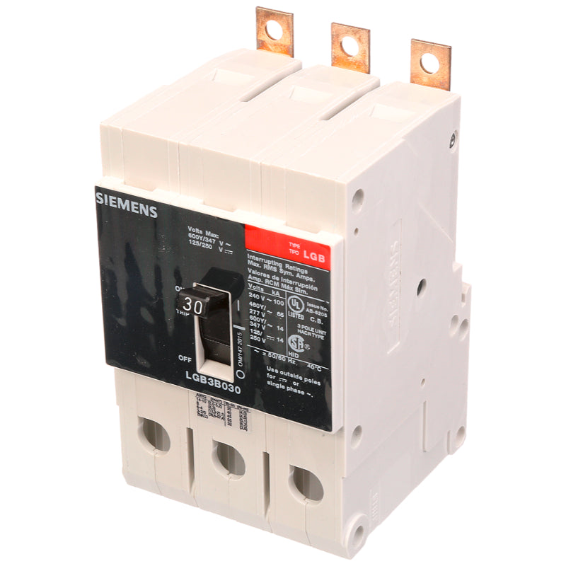 LGB3B030B Siemens LGB Molded Case Circuit Breaker 30 A 3 Pole 600Y/347 VAC GB 125A Frame Thermal Magnetic Load Side Lug 100 kA