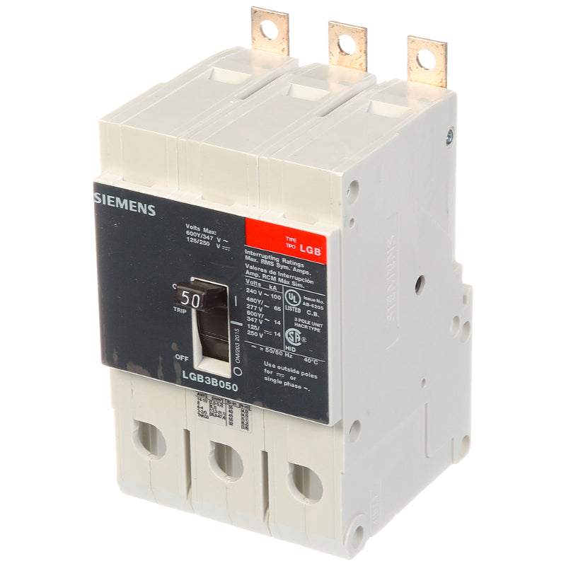 LGB3B050B Siemens LGB Molded Case Circuit Breaker 50 A 3 Pole 600Y/347 VAC GB 125A Frame Thermal Magnetic Load Side Lug 100 kA