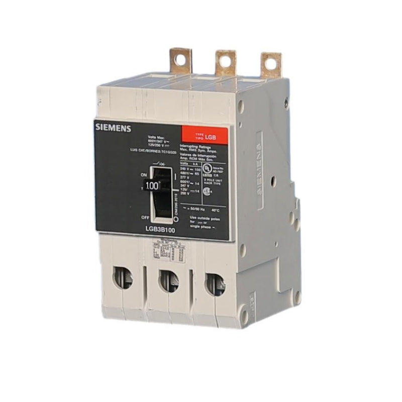 LGB3B100B Siemens LGB Molded Case Circuit Breaker 100 A 3 Pole 600Y/347 VAC GB 125A Frame Thermal Magnetic Load Side Lug 100 kA