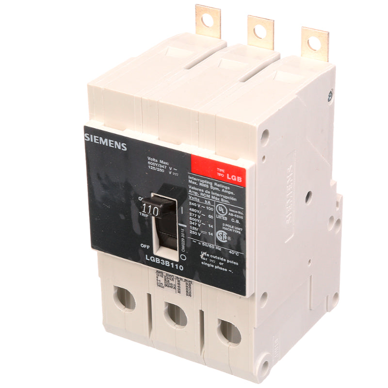 LGB3B110B Siemens LGB Molded Case Circuit Breaker 110 A 3 Pole 600Y/347 VAC GB 125A Frame Thermal Magnetic Load Side Lug 100 kA