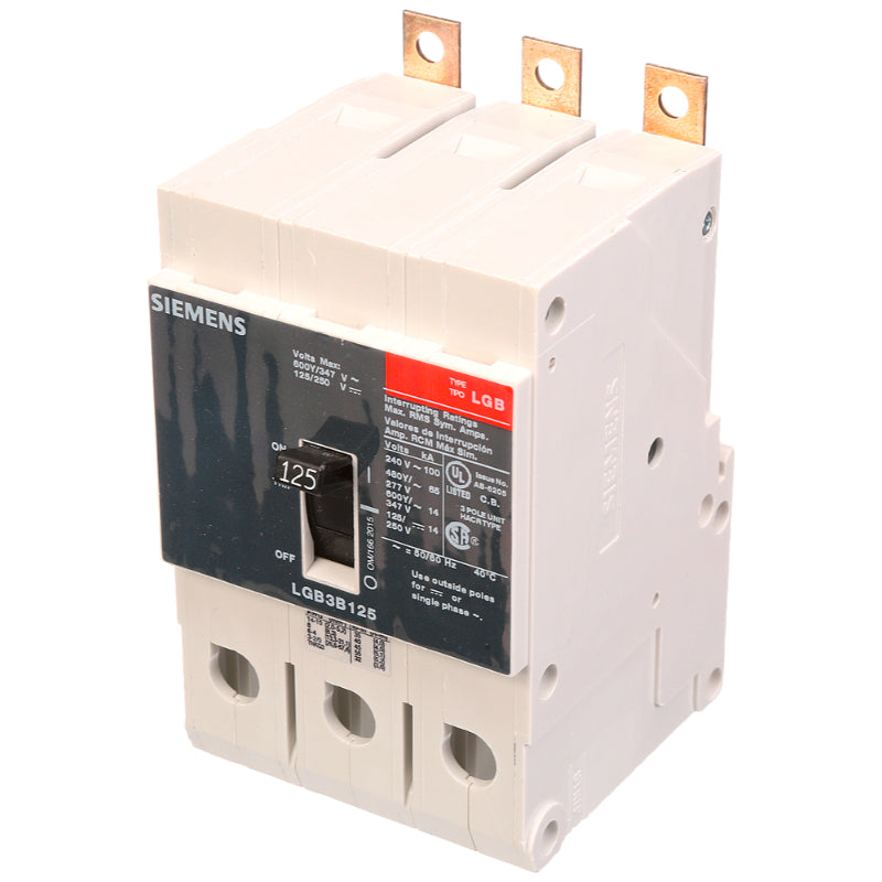 LGB3B125B Siemens LGB Molded Case Circuit Breaker 125 A 3 Pole 600Y/347 VAC GB 125A Frame Thermal Magnetic Load Side Lug 100 kA