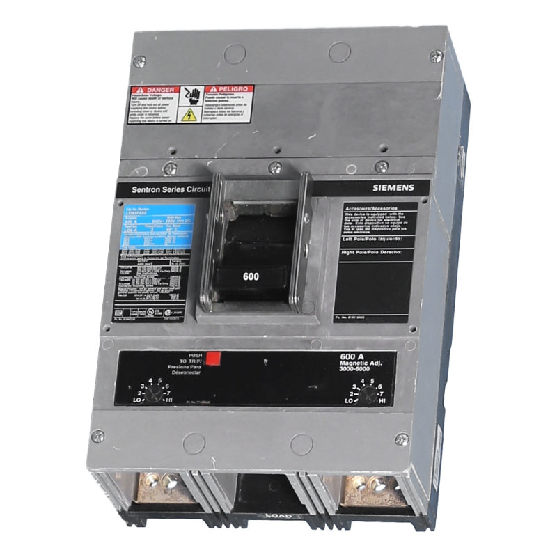 LXD62B600 Siemens Sentron & LXD6-A Molded Case Circuit Breaker 600 A 2 Pole 600 VAC LD 600A Frame Thermal Magnetic 65 kA