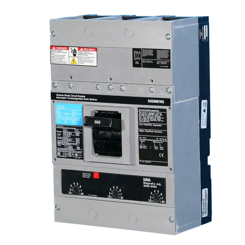 LXD63B500 Siemens Sentron & LXD6-A Molded Case Circuit Breaker 500 A 3 Pole 600 VAC LD 600A Frame Thermal Magnetic 65 kA