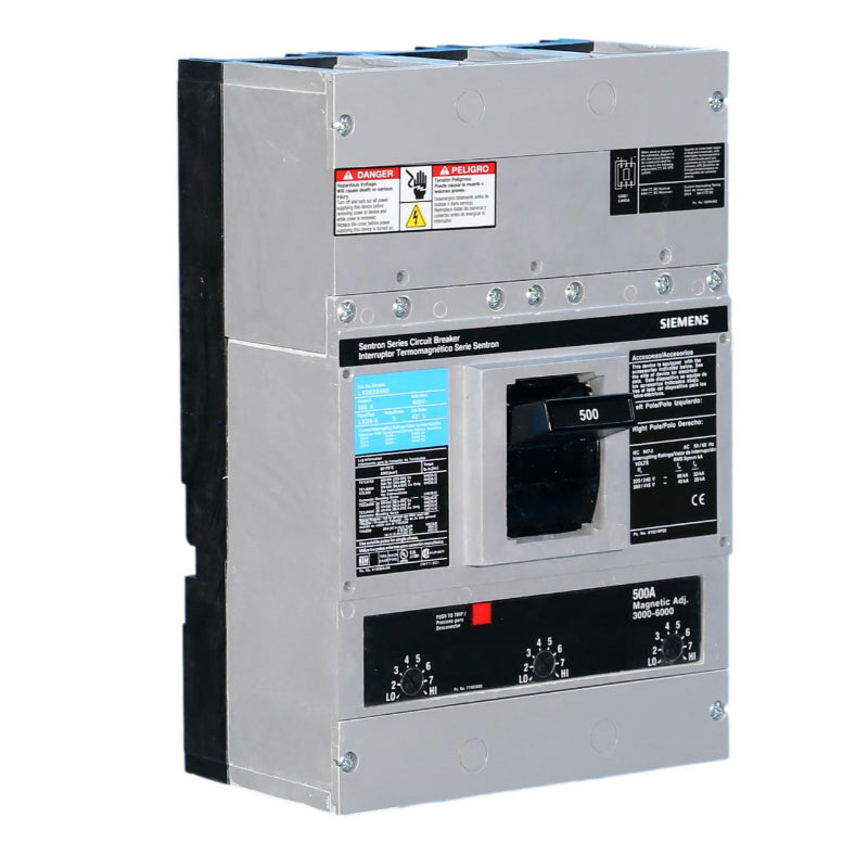 LXD63B600 Siemens Sentron & LXD6-A Molded Case Circuit Breaker 600 A 3 Pole 600 VAC LD 600A Frame Thermal Magnetic 65 kA