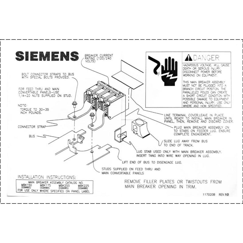 MBK175 Siemens Main Breaker 175 A For EQIII Series Load Center