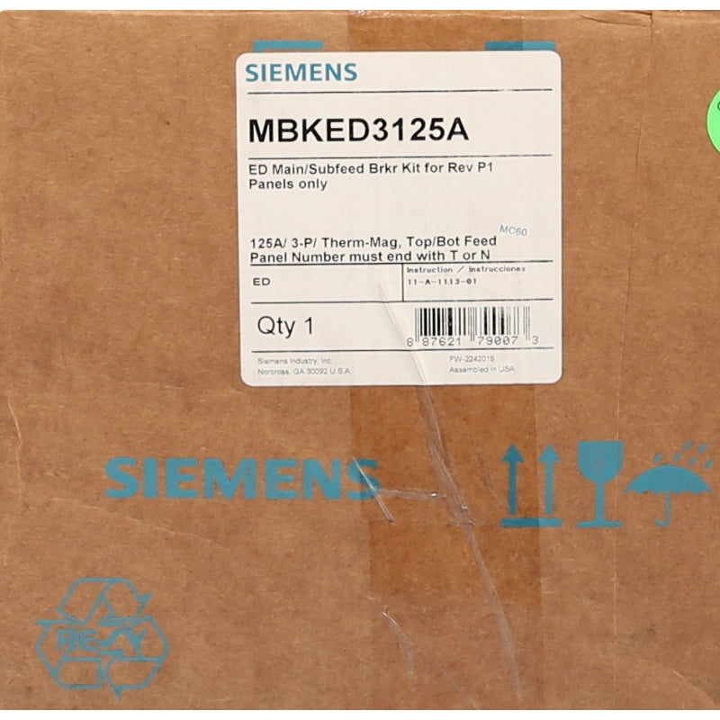 MBKED3125A Siemens Main Breaker Kit 480 V 125 A For Type P1 Panel Board