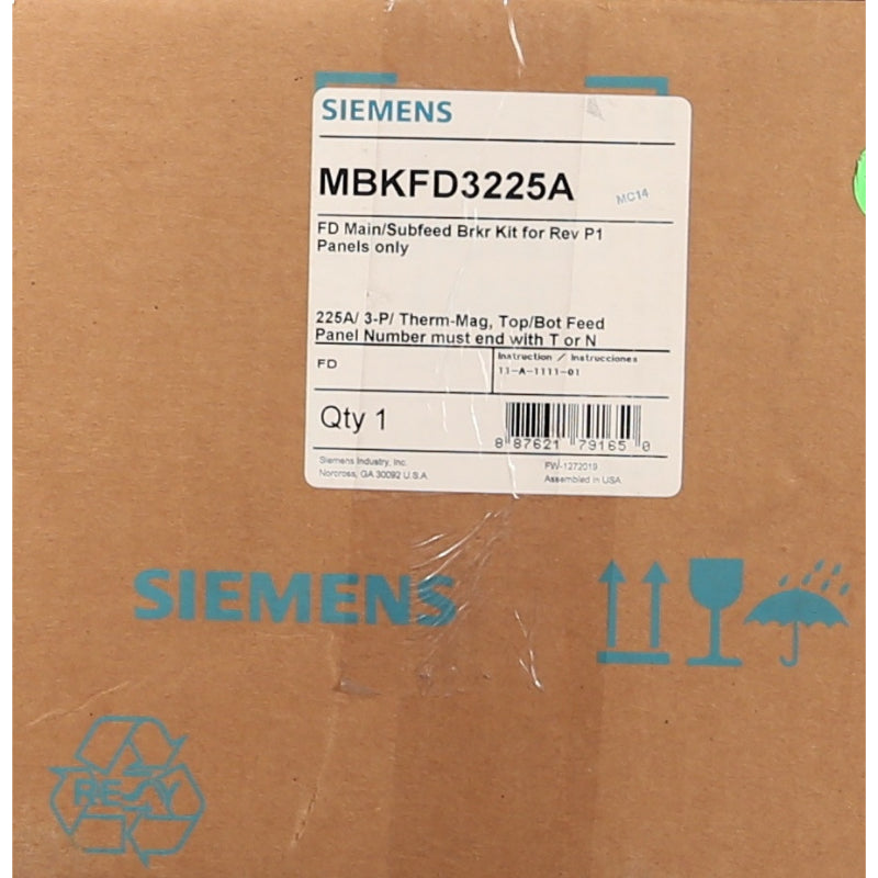 MBKFD3225A Siemens Main Breaker Mounting Kit 600 V 225 A For RP1 Panel Board
