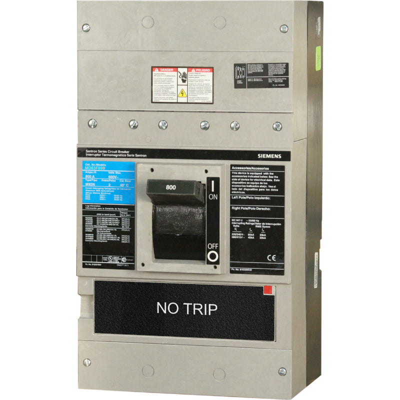 MD63F800 Siemens MD6 Molded Case Circuit Breaker 800 A 3P 600 V MD Frame Thermal Magnetic Adj Trip 65 kA