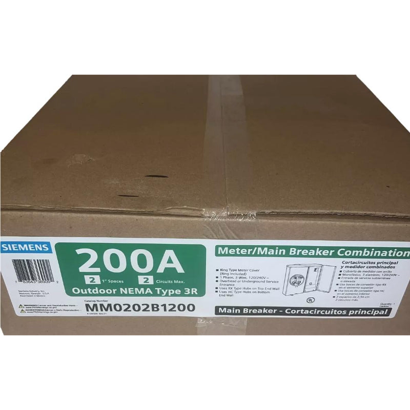 MM0202B1200 Siemens Low Voltage Meter Load Center 240 V 200 A 2 Circuit Single Phase Gray