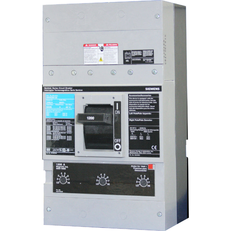 ND63B120 Siemens Sentron & ND6 Molded Case Circuit Breaker 1200 A 3 Pole 600 VAC ND 1200A Frame Thermal Magnetic Line and Load Side Lug Bolt-On 65 kA