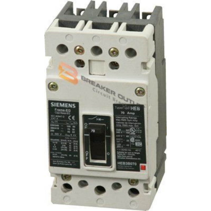 NEB3B050B Siemens NEB Low Voltage Circuit Breaker 50 A 3 Pole 480 VAC EG Frame Thermal Magnetic Load Side Lug 85 kA