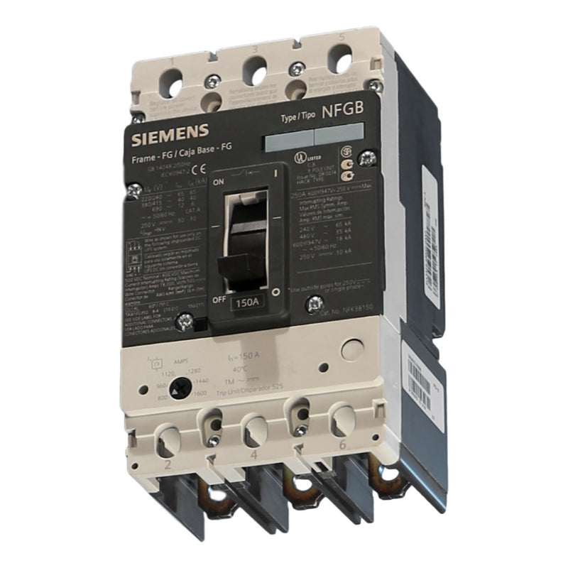 NFK3B250 Siemens Molded Case Circuit Breaker 250 A 3 Pole 480 VAC NFG Frame Thermal Magnetic Lug 35 kA