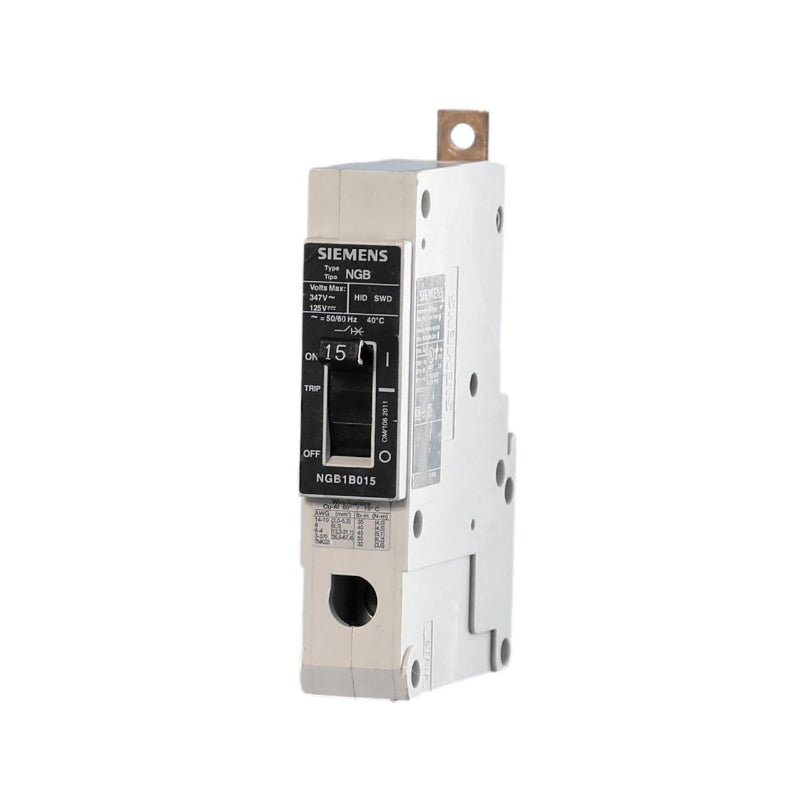 NGB1B015B Siemens NGB Molded Case Circuit Breaker 15 A 1 Pole 347 VAC NGB 125A Frame Thermal Magnetic Load Side Lug 100 kA