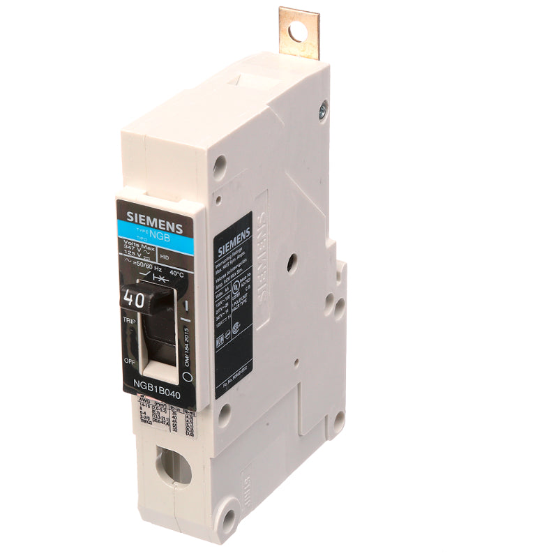 NGB1B040B Siemens NGB Molded Case Circuit Breaker 40 A 1 Pole 347 VAC NGB 125A Frame Thermal Magnetic Load Side Lug 100 kA