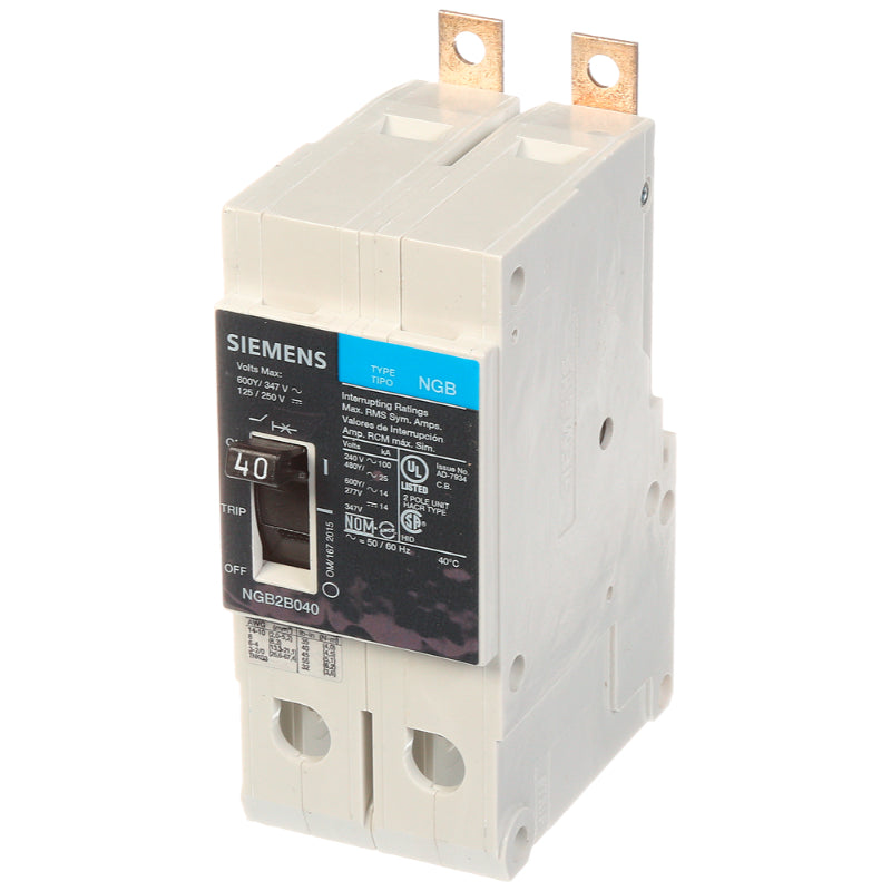 NGB2B040B Siemens NGB Molded Case Circuit Breaker 40 A 2 Pole 600Y/347 VAC NGB 125A Frame Thermal Magnetic Load Side Lug 100 kA