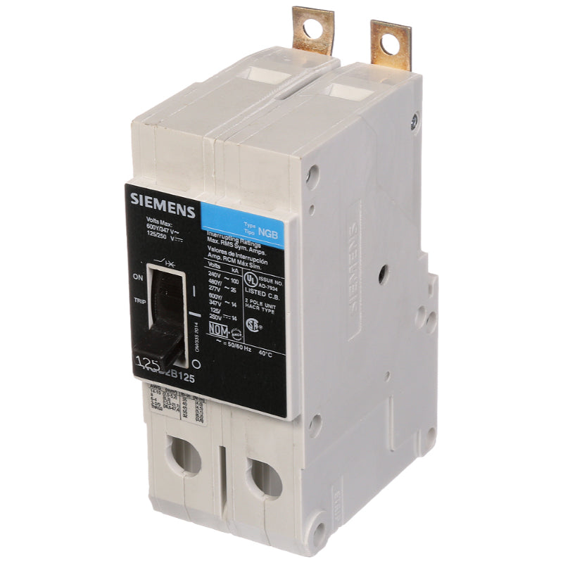 NGB2B125B Siemens NGB Molded Case Circuit Breaker 125 A 2 Pole 600Y/347 VAC NGB 125A Frame Thermal Magnetic Load Side Lug 100 kA