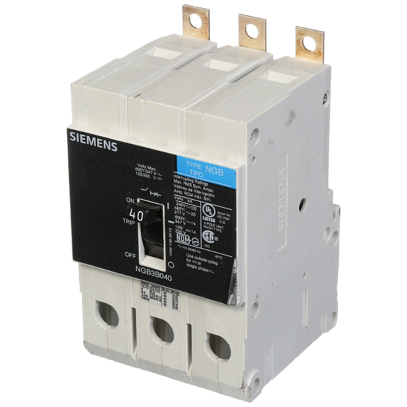 NGB3B040B Siemens NGB Molded Case Circuit Breaker 40 A 3 Pole 600Y/347 VAC NGB 125A Frame Thermal Magnetic Load Side Lug 100 kA
