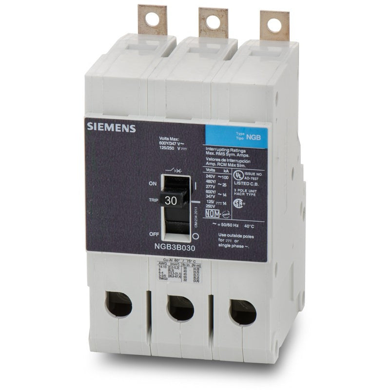 NGB3B070B Siemens NGB Molded Case Circuit Breaker 70 A 3 Pole 600Y/347 VAC NGB 125A Frame Thermal Magnetic Load Side Lug 100 kA