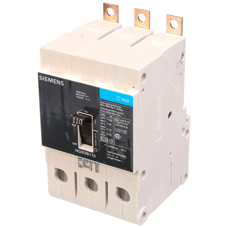 NGB3B110B Siemens NGB Molded Case Circuit Breaker 110 A 3 Pole 600Y/347 VAC NGB 125A Frame Thermal Magnetic Load Side Lug 100 kA