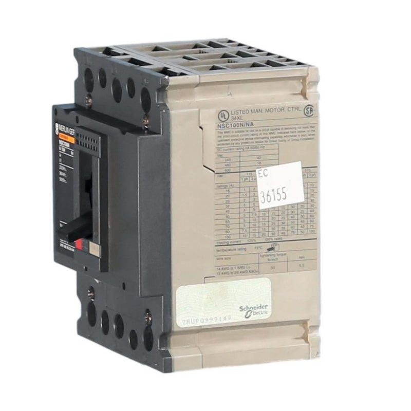 NSC100N Merlin Gerin Molded Case Circuit Breaker Thermal Magnetic 690 V 100 A 3 Pole 42 kA