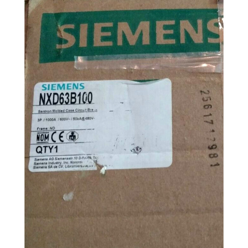 NXD63B100 Siemens Sentron & NXD6 Molded Case Circuit Breaker 1000 A 3 Pole 600 VAC ND 1200A Frame Thermal Magnetic 65 kA