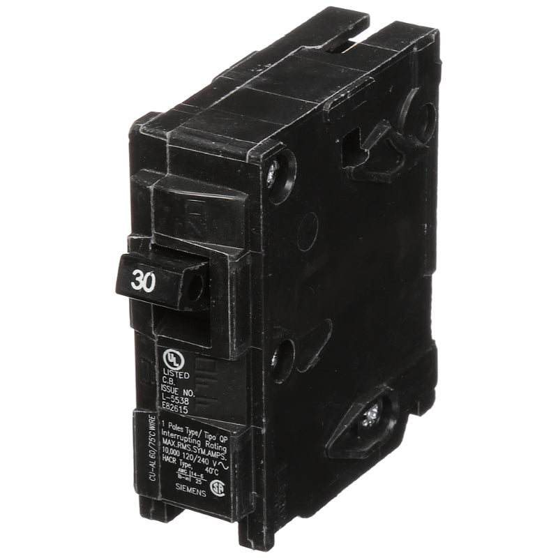 Q130 Siemens QP Miniature Circuit Breaker 30 A 1 Pole 120/240 VAC QP 125A Frame Thermal Magnetic Load Side Lug 10 kA