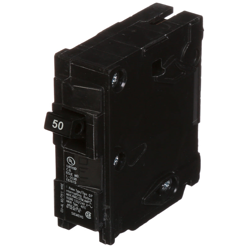 Q150 Siemens QP Miniature Circuit Breaker 50 A 1 Pole 120/240 VAC QP 125A Frame Thermal Magnetic Load Side Lug 10 kA