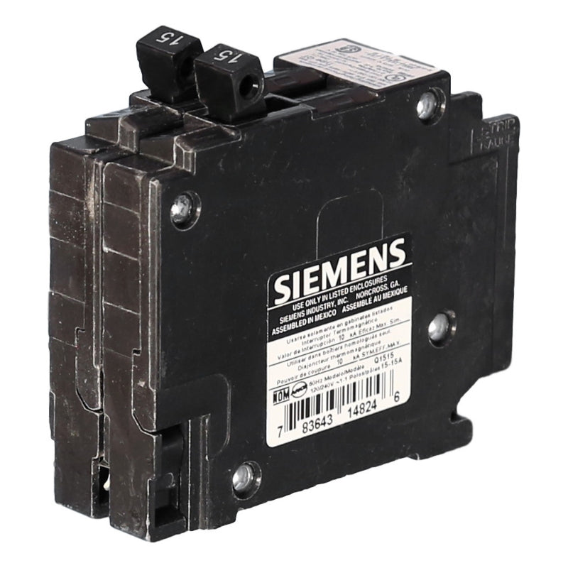 Q1515 Siemens QT Duplex Circuit Breaker 120 V 15/15 A 1 Pole 50/60 Hz 10 kA