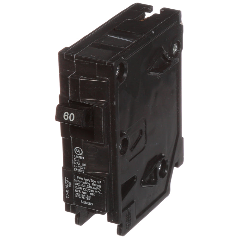 Q160 Siemens QP Miniature Circuit Breaker 60 A 1 Pole 120/240 VAC QP 125A Frame Thermal Magnetic Load Side Lug 10 kA