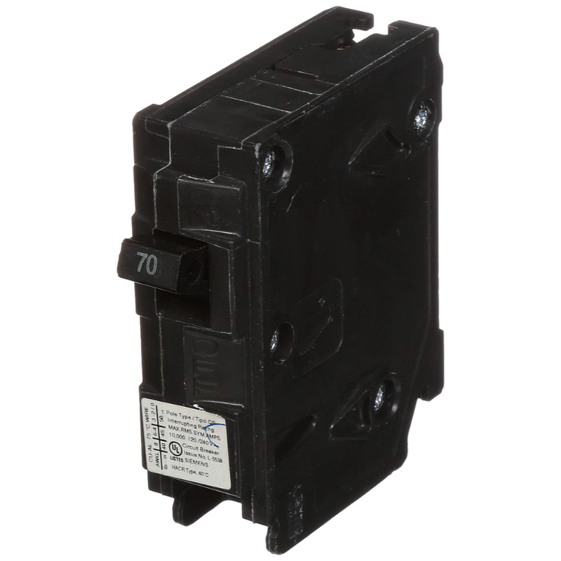 Q170 Siemens QP Miniature Circuit Breaker 70 A 1 Pole 120/240 VAC QP 125A Frame Thermal Magnetic Load Side Lug 10 kA
