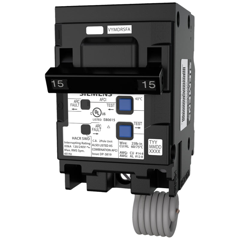 Q215AFC Siemens QAF Arc Fault Circuit Breaker 120/240 V 15 A 10 kA 60 Hz 2 Pole