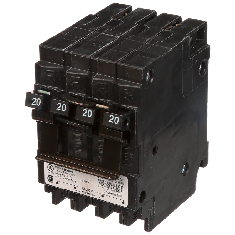Q22020CT Siemens QT Miniature Circuit Breaker 120/240 V 20/20 A 1 Pole 10 kA