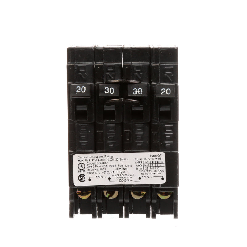 Q22020CT Siemens QT Miniature Circuit Breaker 120/240 V 20/20 A 1 Pole 10 kA