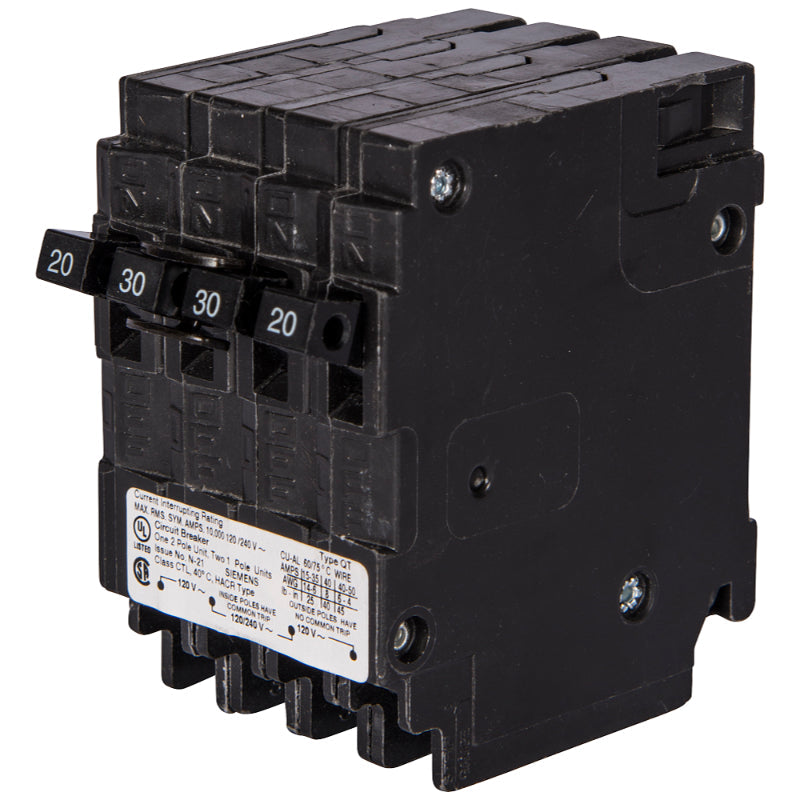 Q22030CT Siemens QT Miniature Circuit Breaker 120/240 V 20/30 A 1 Pole 10 kA