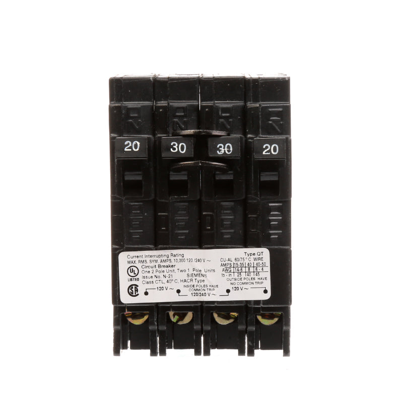 Q22030CT Siemens QT Miniature Circuit Breaker 120/240 V 20/30 A 1 Pole 10 kA
