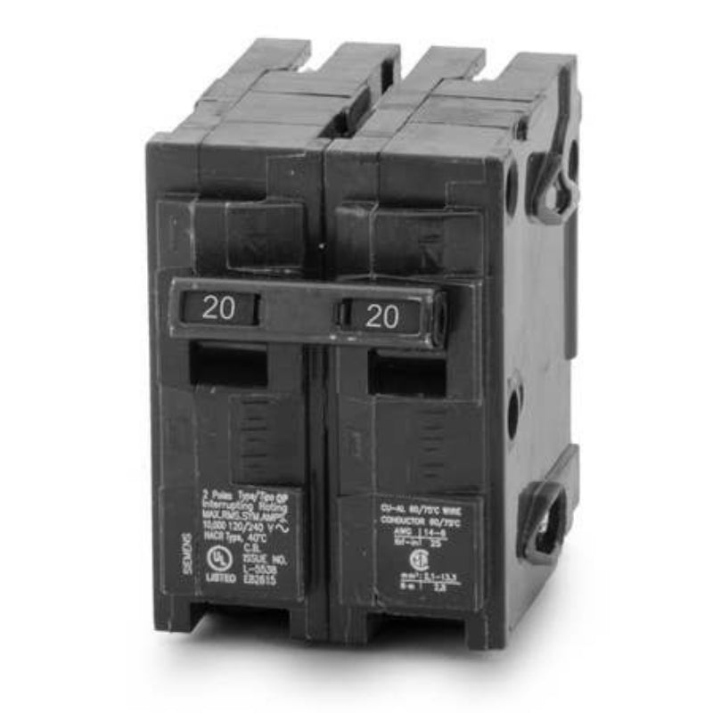 Q220 Siemens QP Miniature Circuit Breaker 20 A 2 Pole 120/240 VAC QP 125A Frame Thermal Magnetic Load Side Lug Plug-In 10 kA