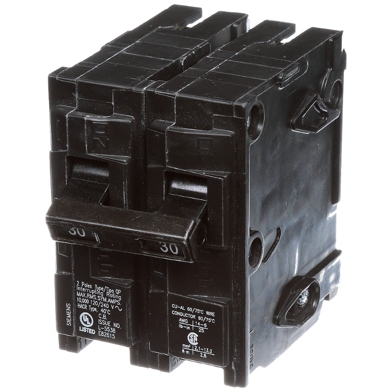 Q230 Siemens QP Miniature Circuit Breaker 30 A 2 Pole 120/240 VAC QP 125A Frame Thermal Magnetic Load Side Lug 10 kA