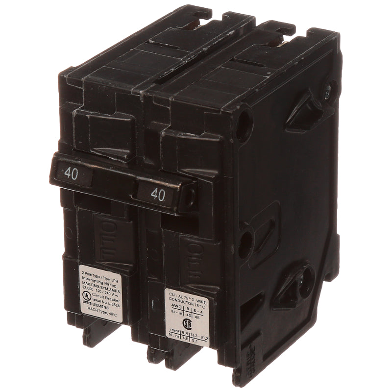 Q240 Siemens QP Miniature Circuit Breaker 40 A 2 Pole 120/240 VAC QP 125A Frame Thermal Magnetic Load Side Lug 10 kA