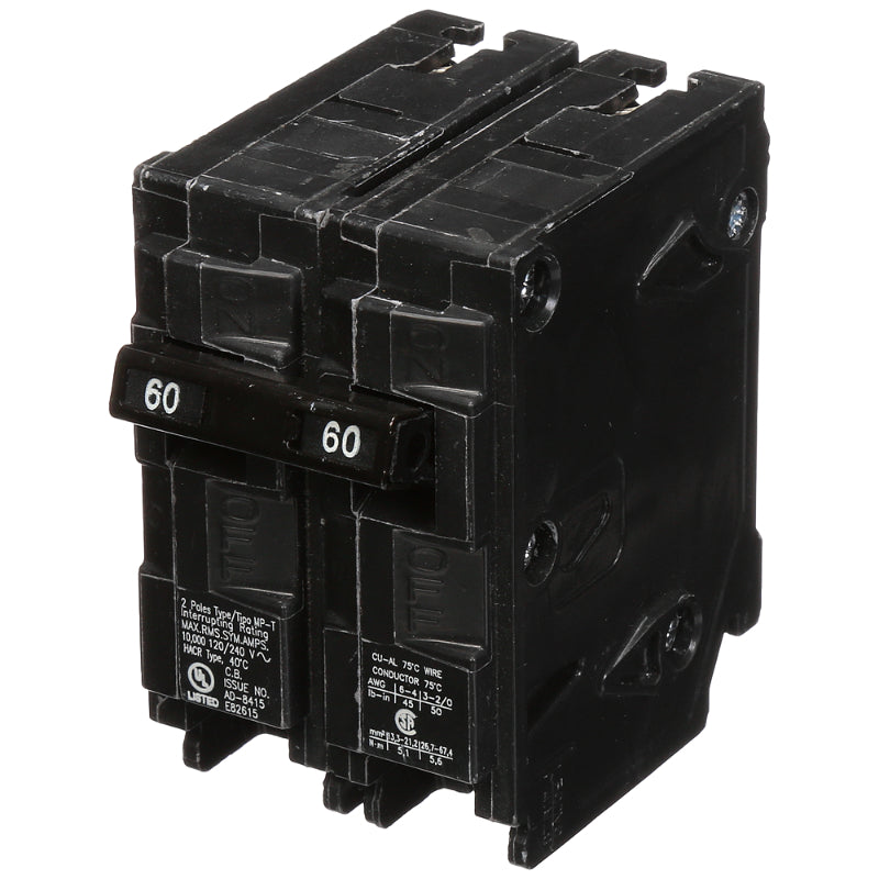 Q260 Siemens QP Miniature Circuit Breaker 60 A 2 Pole 120/240 VAC QP 125A Frame Thermal Magnetic Load Side Lug 10 kA